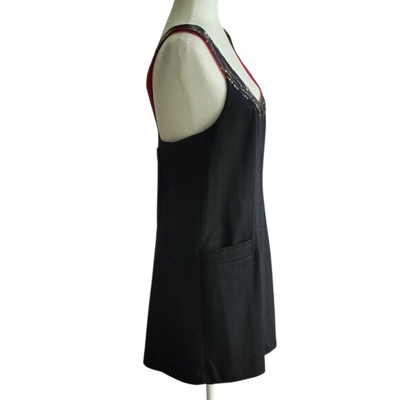 Charlotte Ronson Black Soft Wool Blend Mini Dress with Sequin Detail and Pockets - Picture 4 of 12